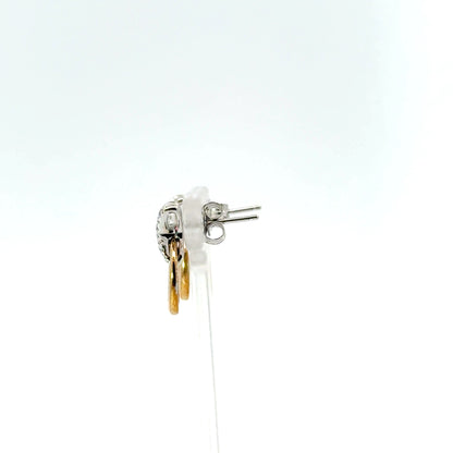 9k Yellow and White Gold 0.12cttw Round Brilliant Cut Diamond Kiss Drop Earrings