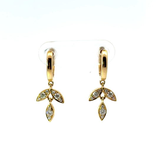 18k Yellow Gold 0.25cttw Round Brilliant Cut Diamond Drop Earrings