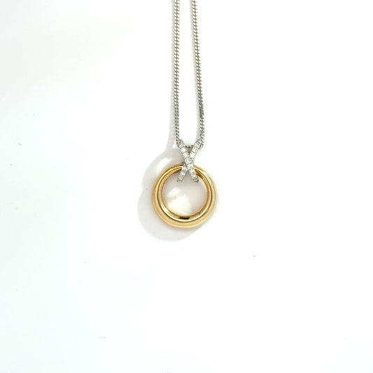 9k Yellow and White Gold 0.05cttw Round Brilliant Cut Diamond Kiss Drop Pendant