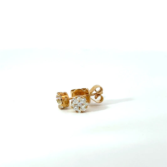 18k Yellow Gold 0.36cttw Round Brilliant Cut Diamond Cluster Stud Earrings