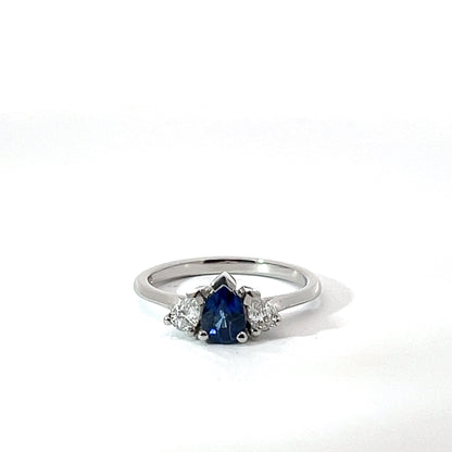 Platinum Pear Cut Blue Sapphire Trilogy Ring