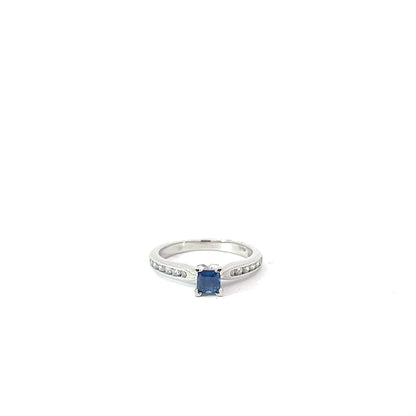 Platinum Square Cut Blue Sapphire Solitaire Ring