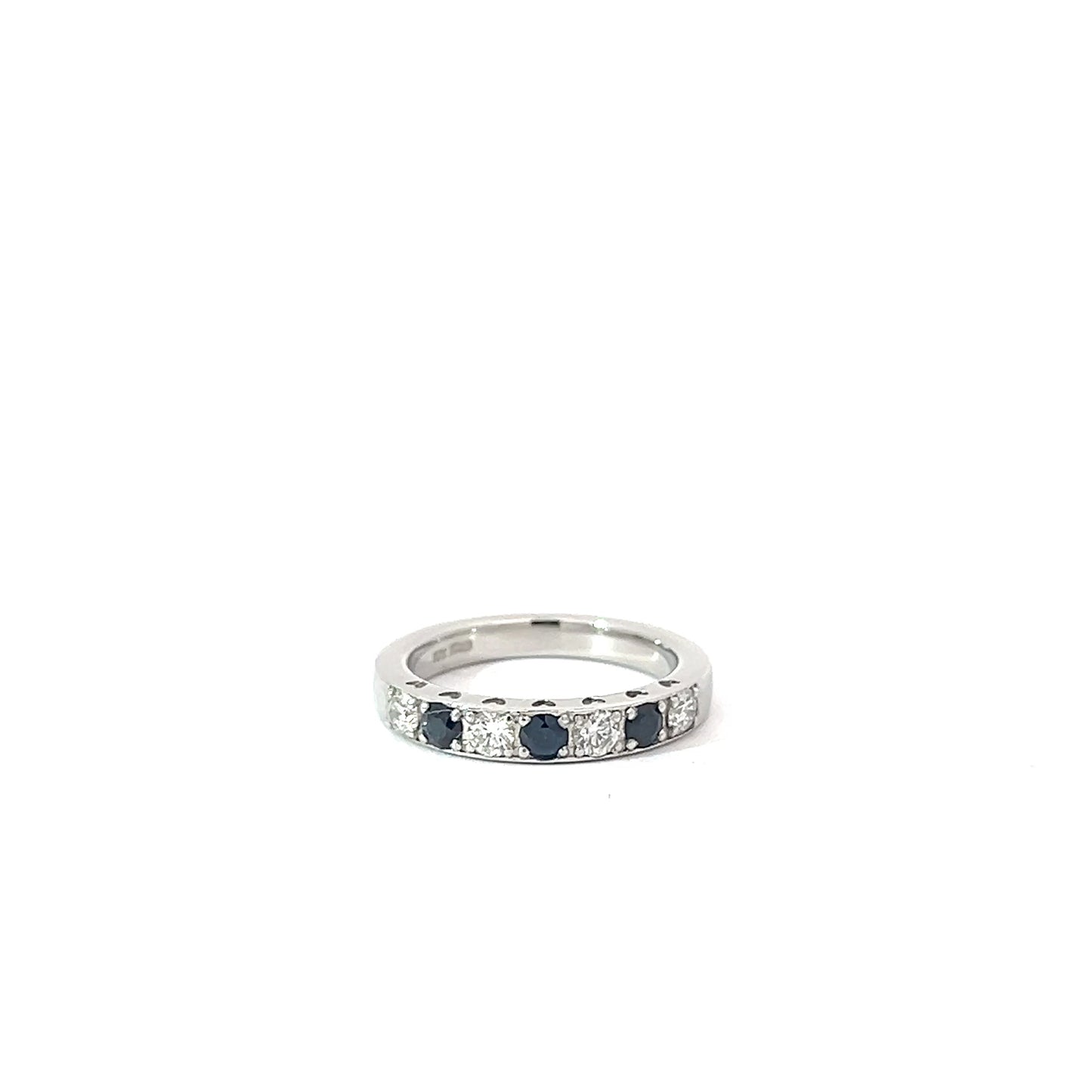 Platinum Round Cut Blue Sapphire Half Eternity Ring