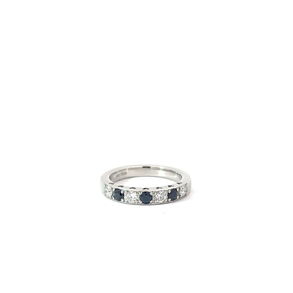 Platinum Round Cut Blue Sapphire Half Eternity Ring