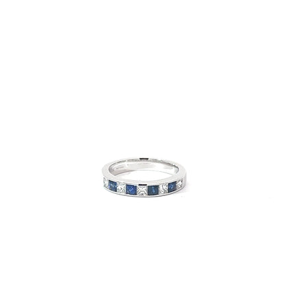 18k White Gold Square Cut Blue Sapphire Half Eternity Ring