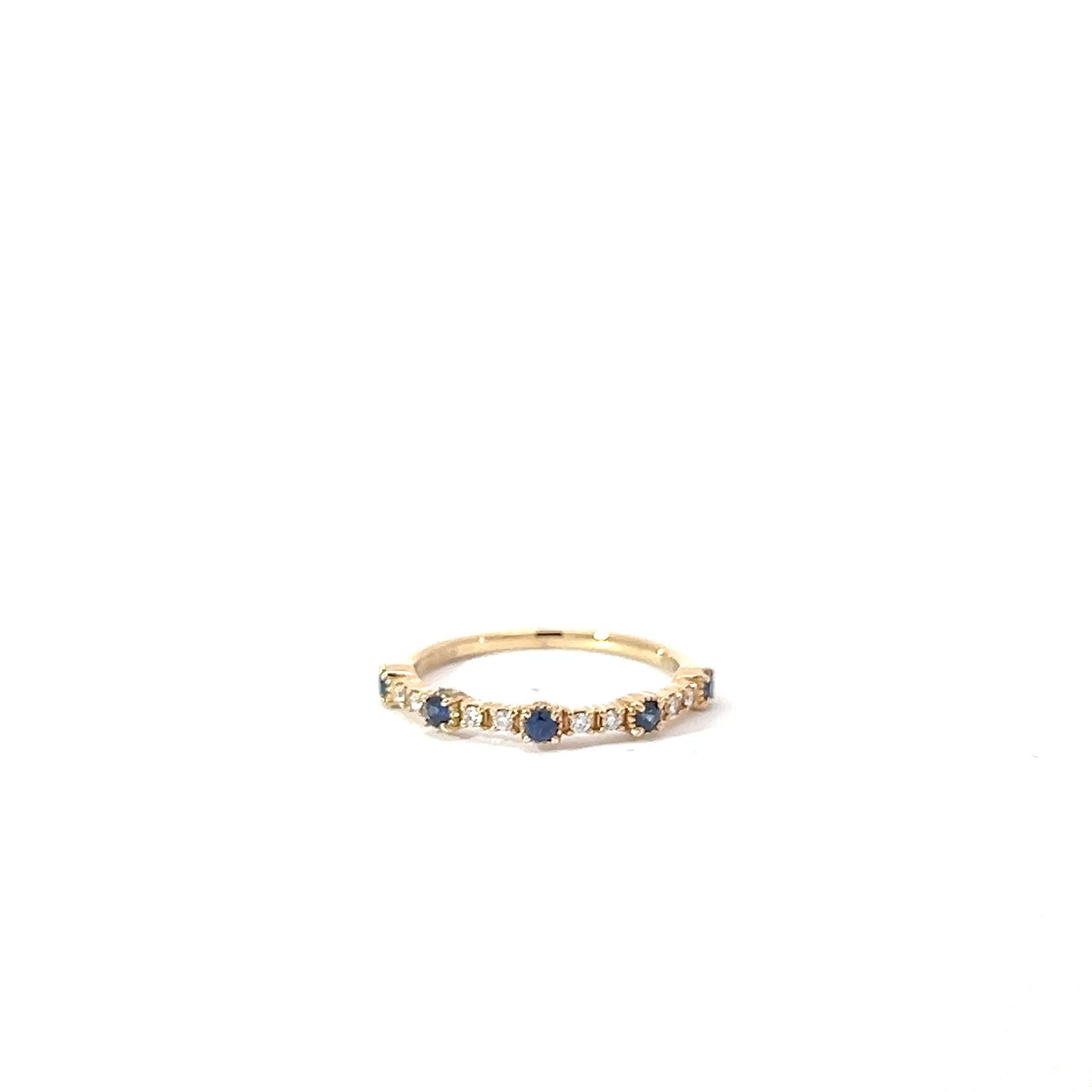 18k Yellow Gold Round Cut Blue Sapphire Half Eternity Ring
