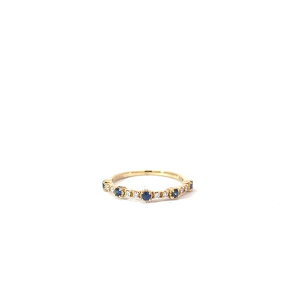 18k Yellow Gold Round Cut Blue Sapphire Half Eternity Ring