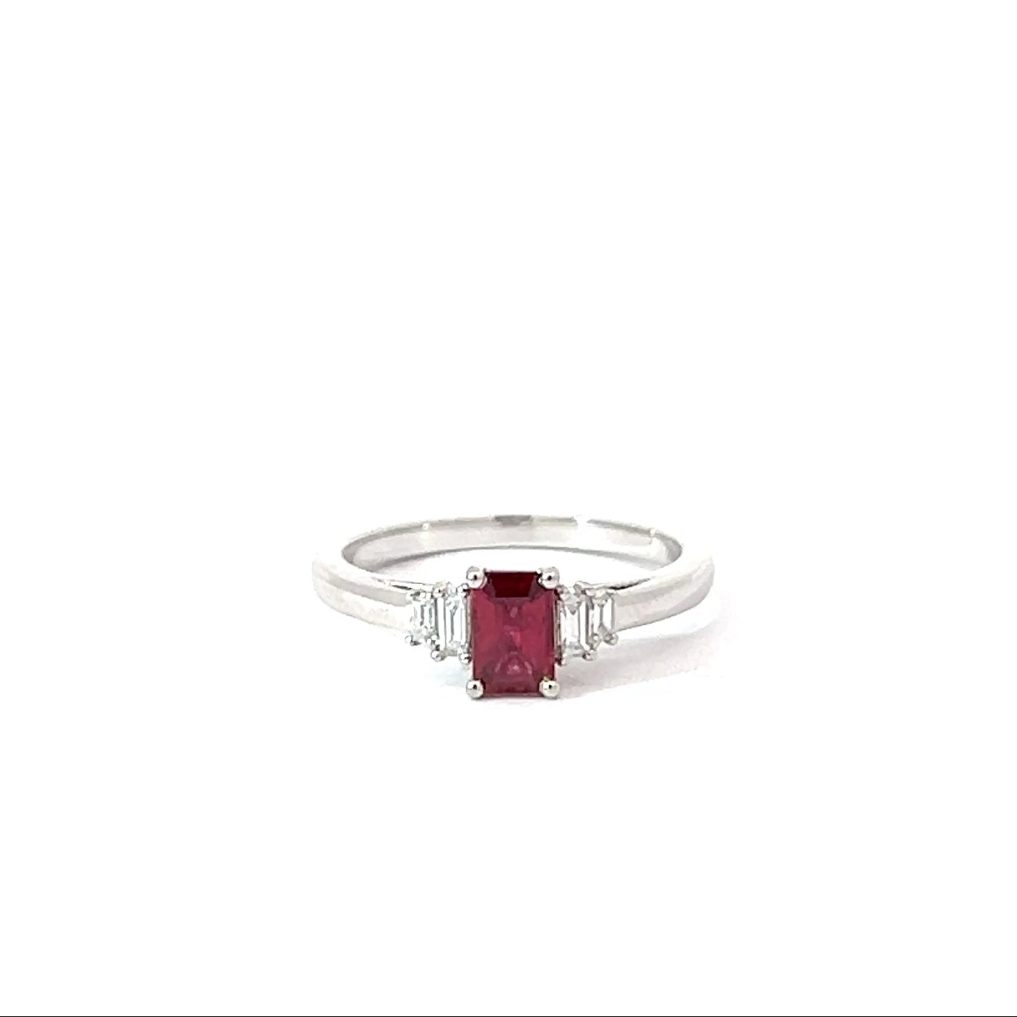 Platinum Emerald Cut Red Ruby 5-Stone Ring