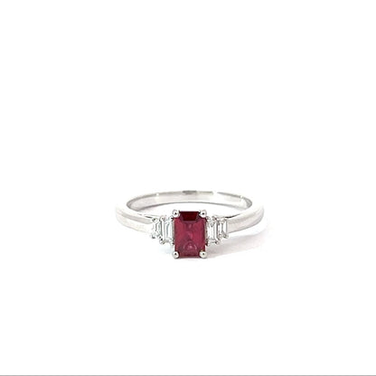 Platinum Emerald Cut Red Ruby 5-Stone Ring