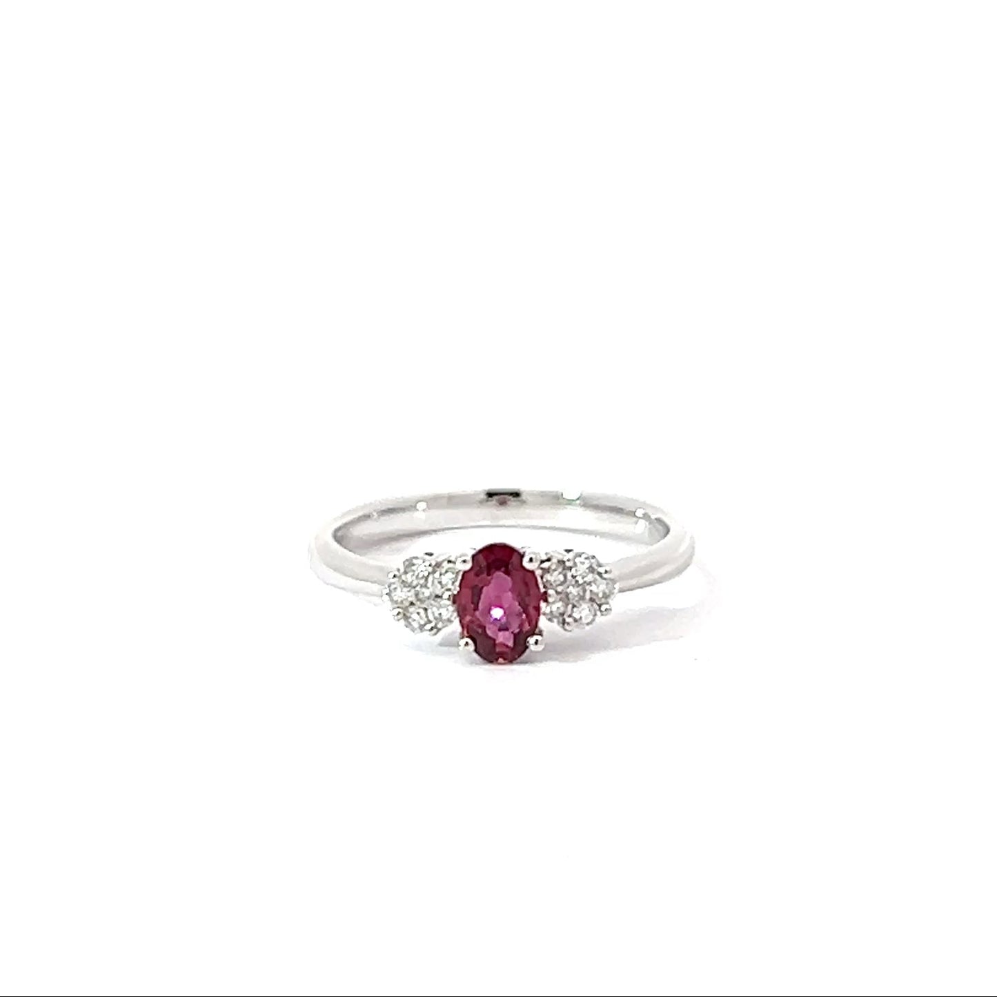 18k White Gold Oval Cut Red Ruby Trilogy Ring