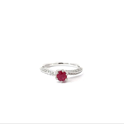 Platinum Round Cut Red Ruby Solitaire Ring