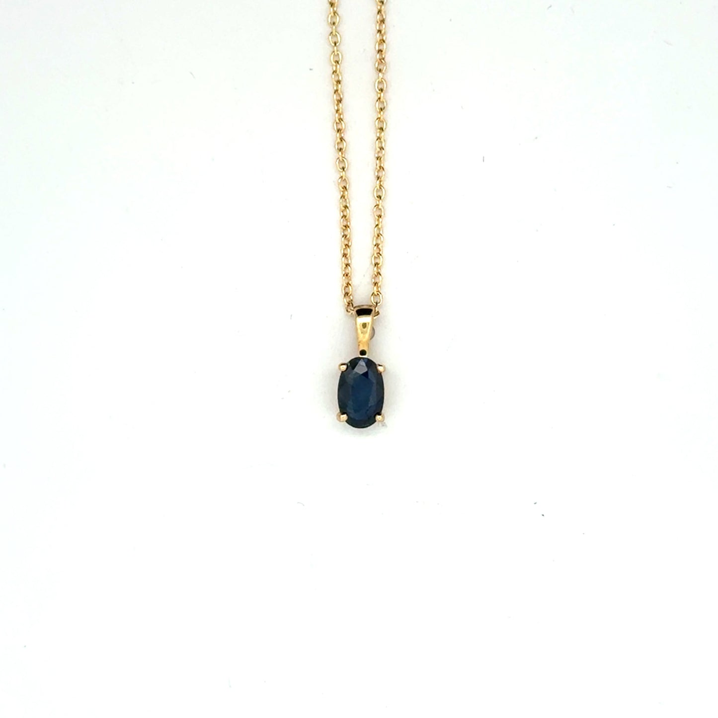 9k Yellow Gold Oval Cut Blue Sapphire Pendant