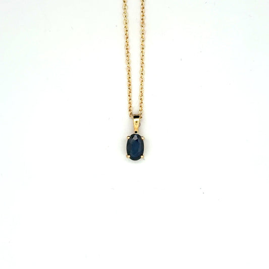9k Yellow Gold Oval Cut Blue Sapphire Pendant