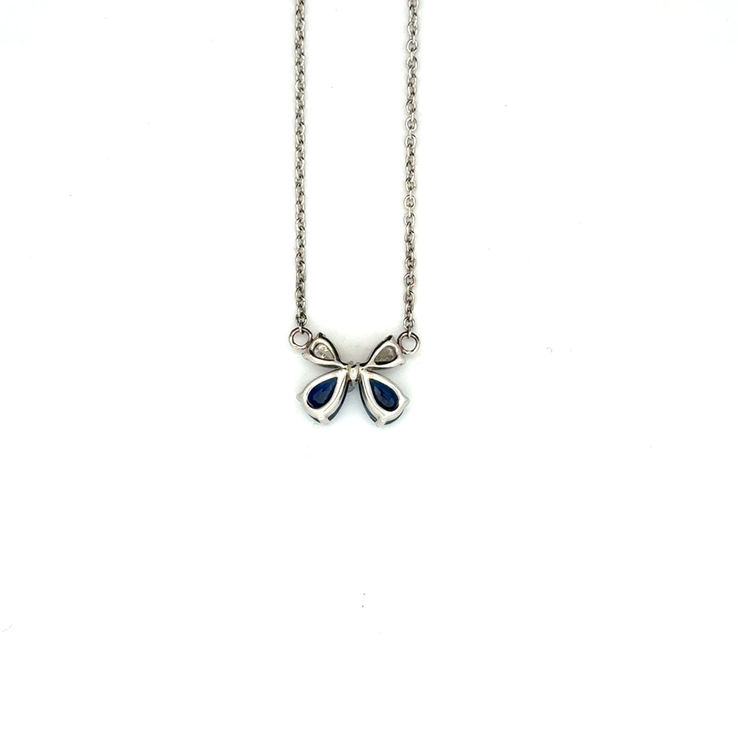 18k White Gold Pear Cut Blue Sapphire & Diamond Butterfly Pendant