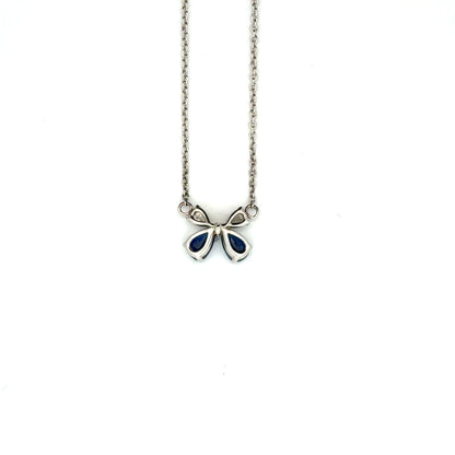 18k White Gold Pear Cut Blue Sapphire & Diamond Butterfly Pendant