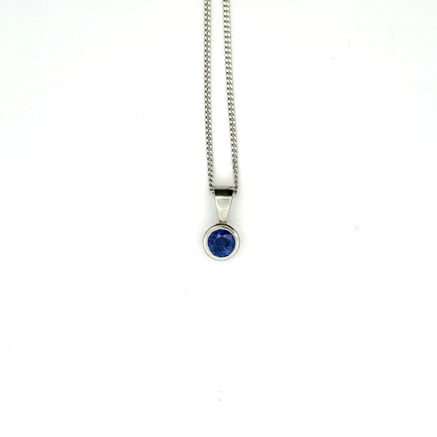 Platinum Round Cut Blue Sapphire Pendant