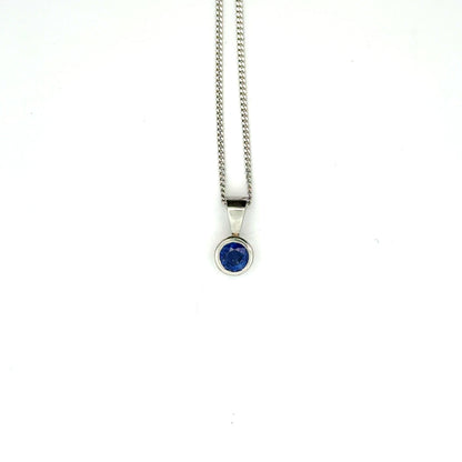 Platinum Round Cut Blue Sapphire Pendant