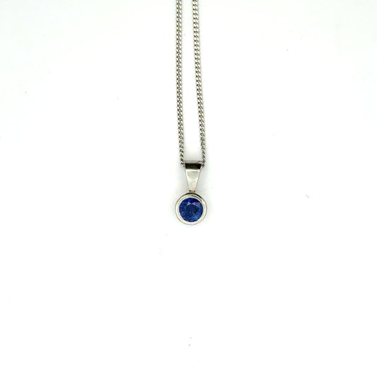 Platinum Round Cut Blue Sapphire Pendant