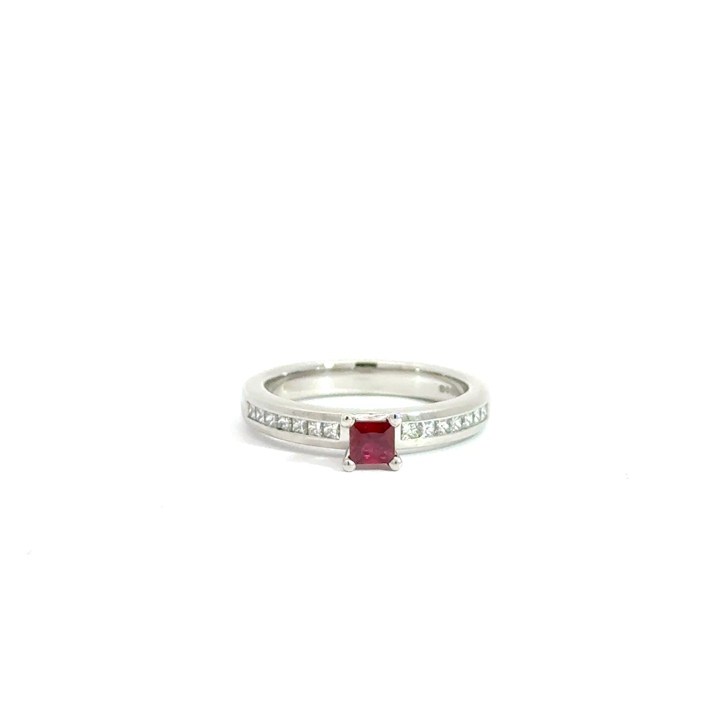 Platinum Princess Cut Red Ruby Solitaire Ring