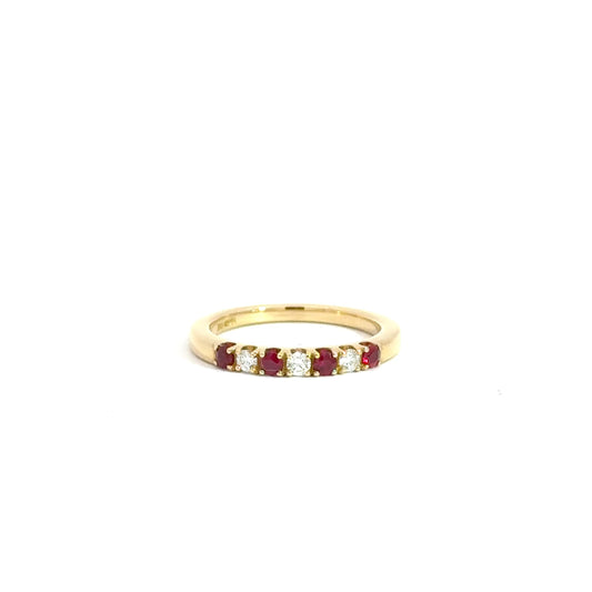 18k Yellow Gold Round Cut Red Ruby Half Eternity Ring