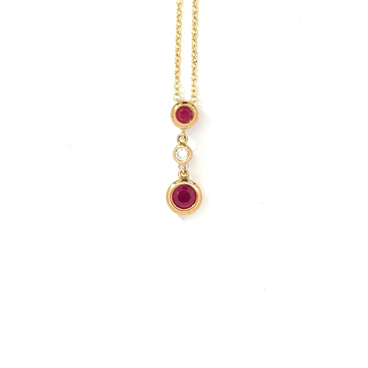 9k Yellow Gold Round Cut Red Ruby & Diamond Pendant