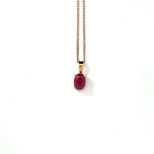 9k Yellow Gold Oval Cut Red Ruby Pendant