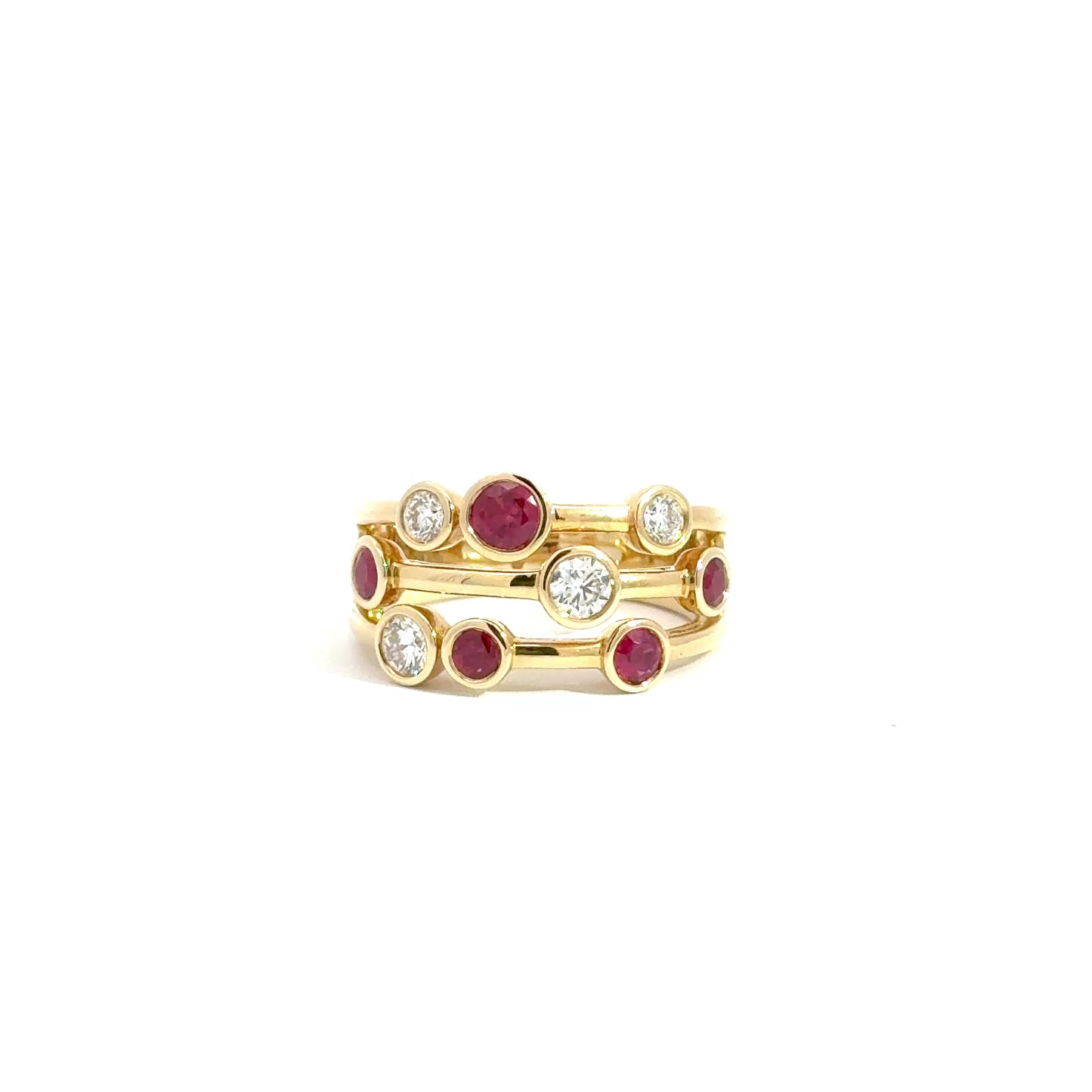 18k Yellow Gold Round Cut Ruby & Diamond Scatter Ring