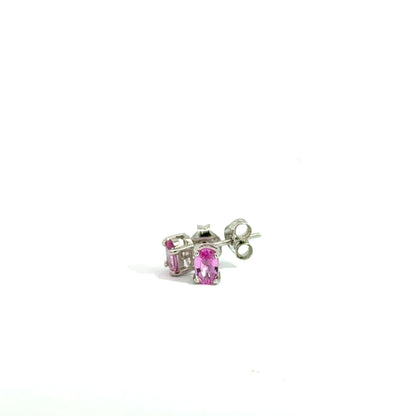 9k White Gold Oval Cut Pink Sapphire Stud Earrings
