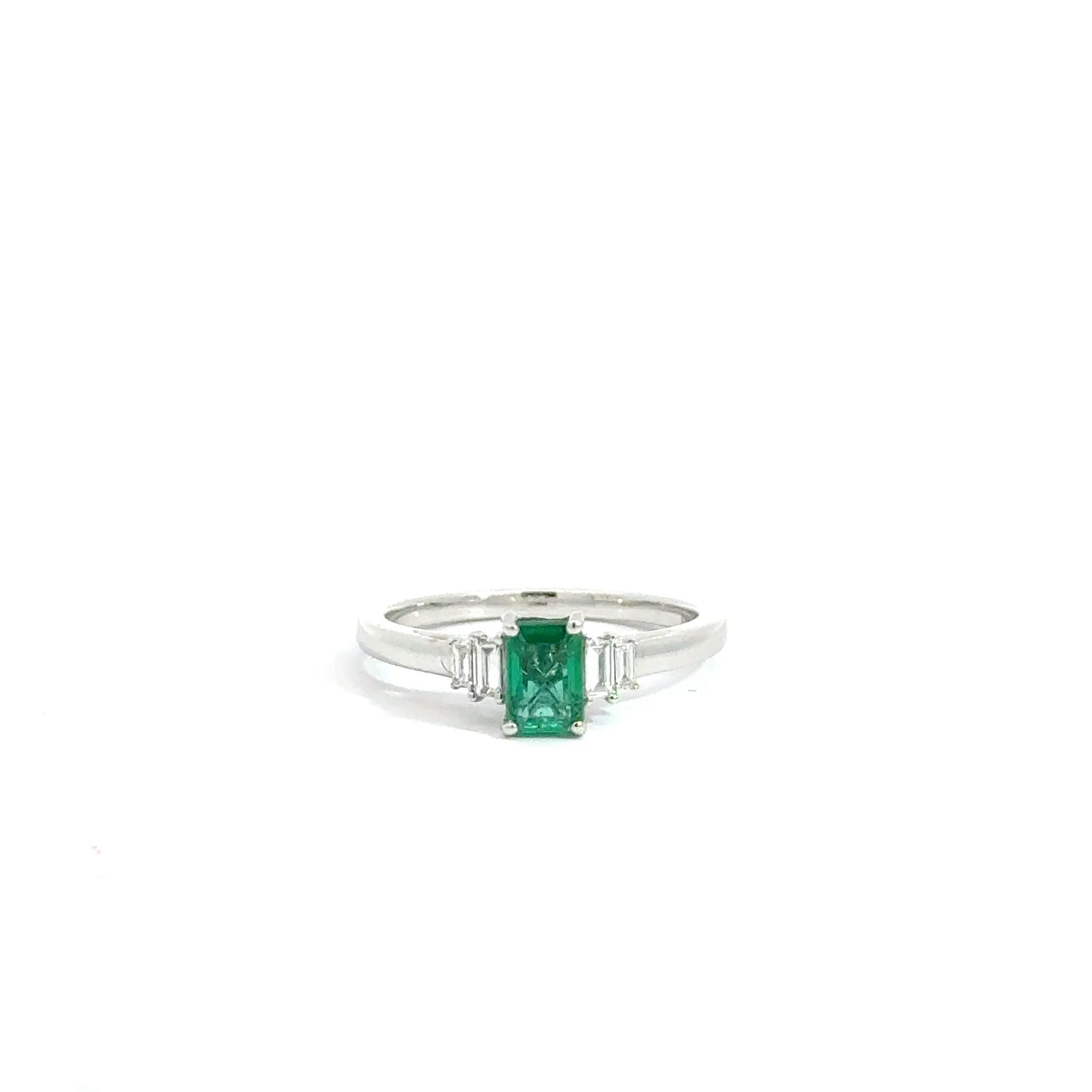 Platinum Emerald Cut Green Emerald Trilogy Ring