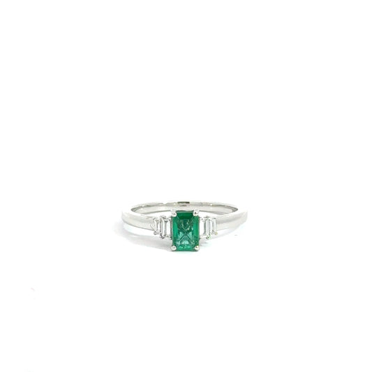 Platinum Emerald Cut Green Emerald Trilogy Ring