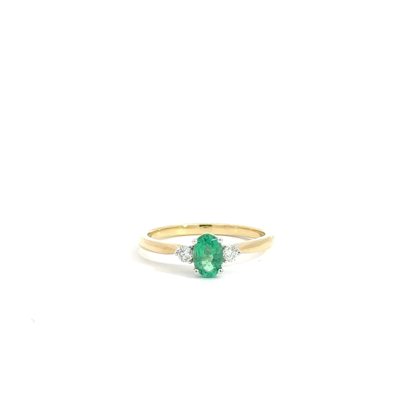 18k Yellow & White Gold Oval Cut Green Emerald Trilogy Ring