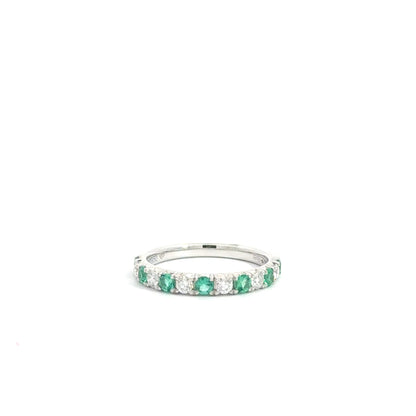 Platinum Round Cut Green Emerald Half Eternity Ring
