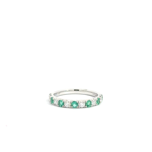Platinum Round Cut Green Emerald Half Eternity Ring