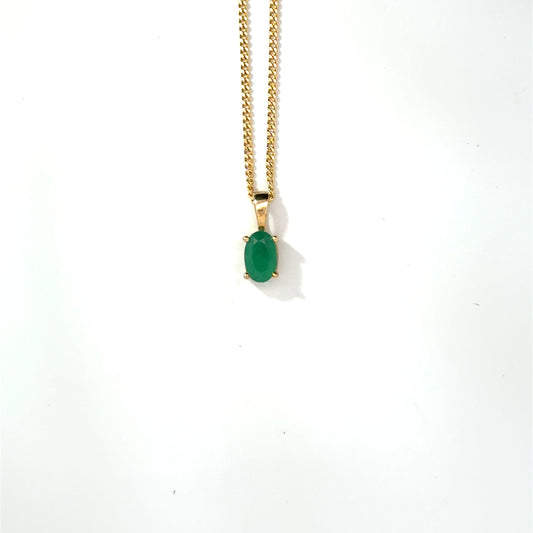9k Yellow Gold Oval Cut Green Emerald Pendant