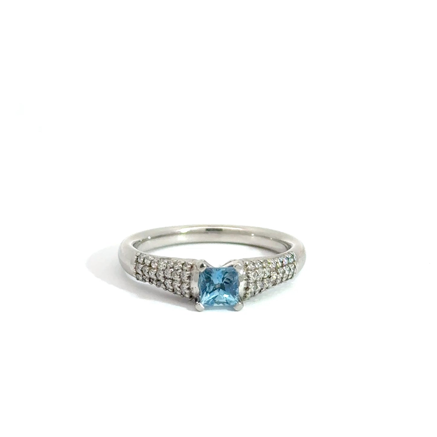 Platinum Princess Cut Blue Aquamarine Solitaire Ring