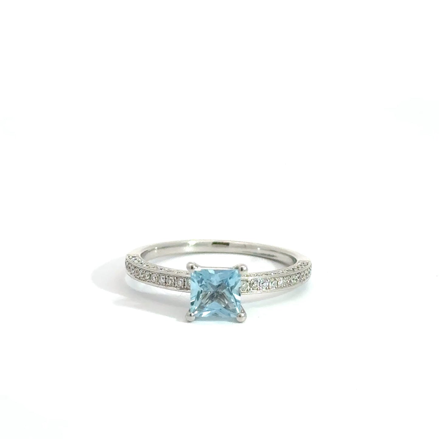 Platinum Princess Cut Blue Aquamarine Solitaire Ring