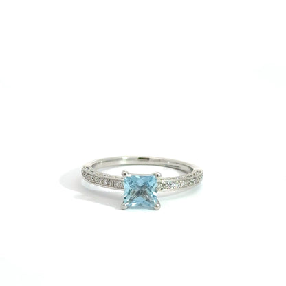 Platinum Princess Cut Blue Aquamarine Solitaire Ring
