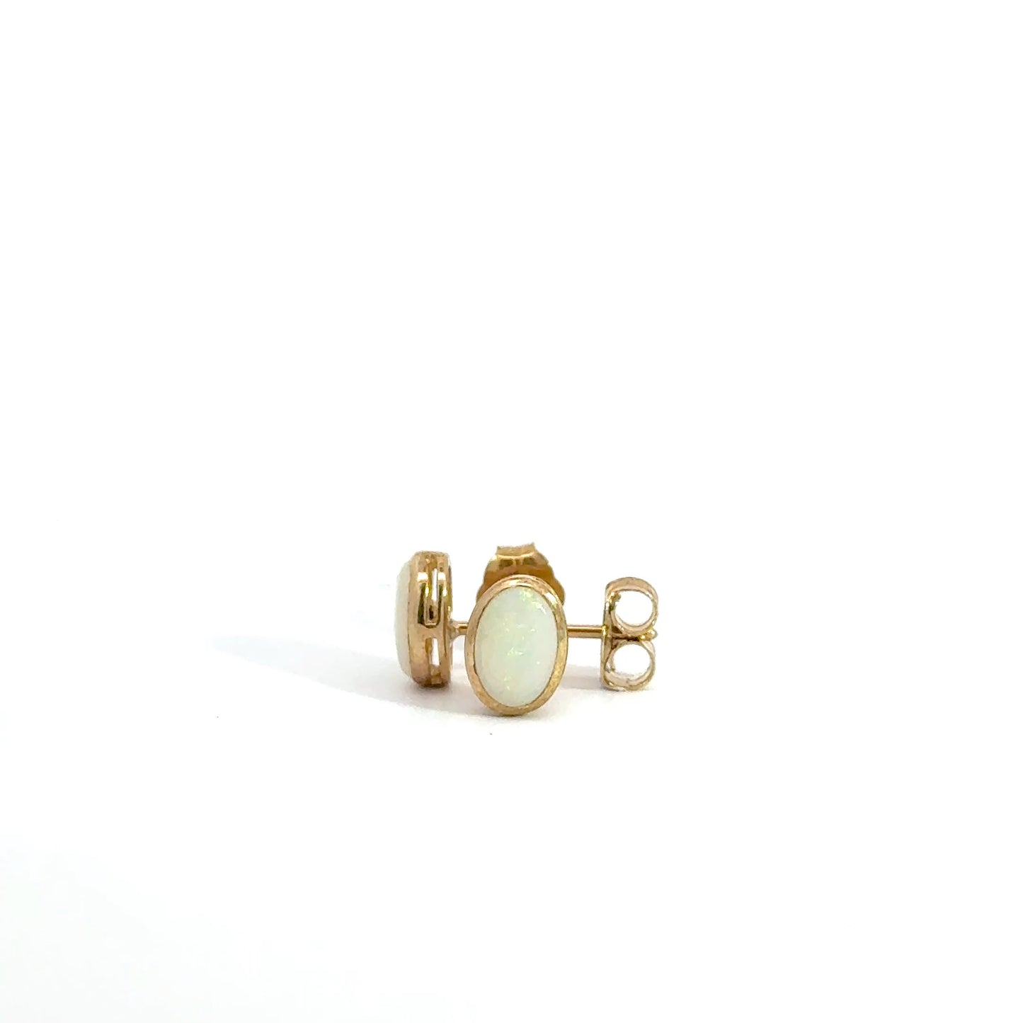 9k Yellow Gold Oval White Opal Stud Earrings