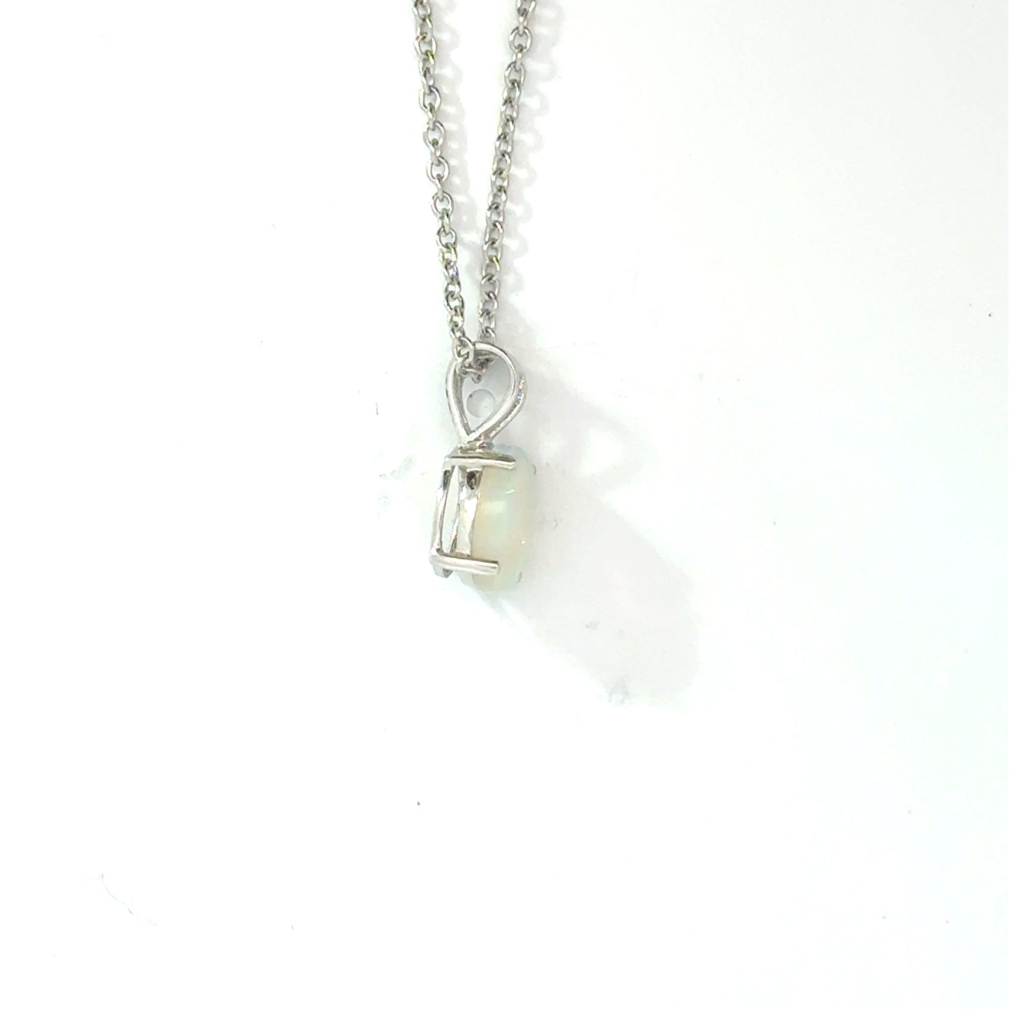 9k White Gold Oval White Opal Pendant
