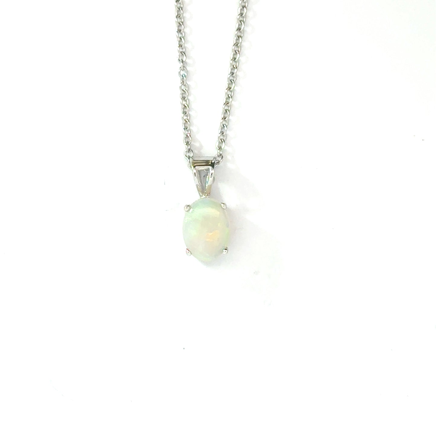 9k White Gold Oval White Opal Pendant