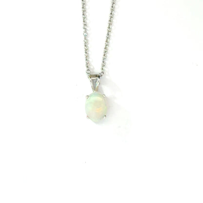 9k White Gold Oval White Opal Pendant