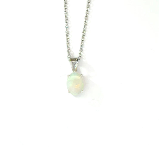 9k White Gold Oval White Opal Pendant
