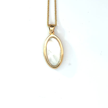 9k Yellow Gold Oval White Mother of Pearl Large Pendant