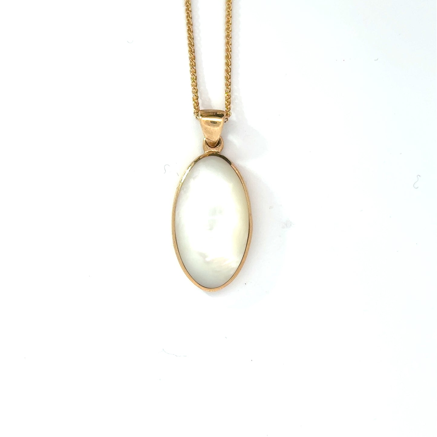 9k Yellow Gold Oval White Mother of Pearl Large Pendant