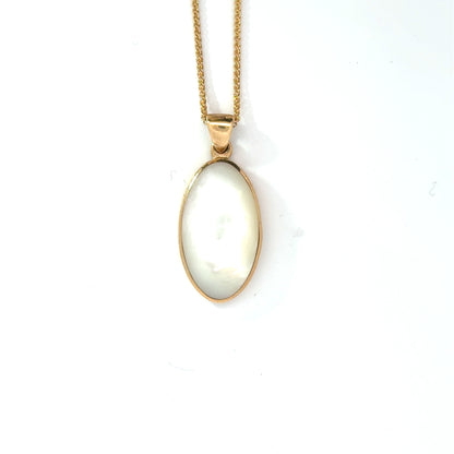9k Yellow Gold Oval White Mother of Pearl Large Pendant
