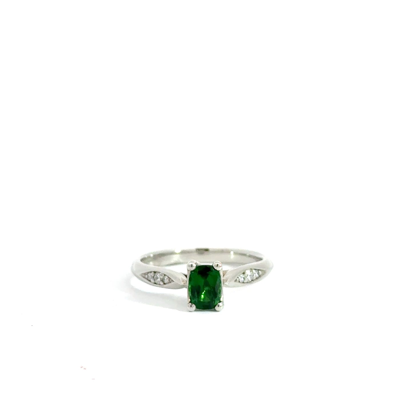 Platinum Cushion Cut Green Tsavorite Solitaire Ring