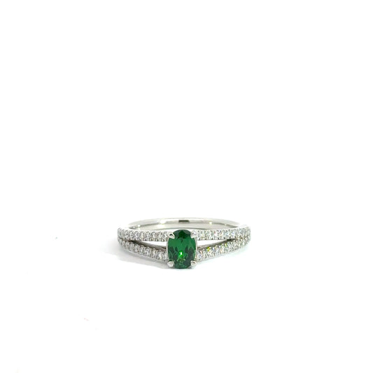 Platinum Oval Cut Green Tsavorite Solitaire Ring