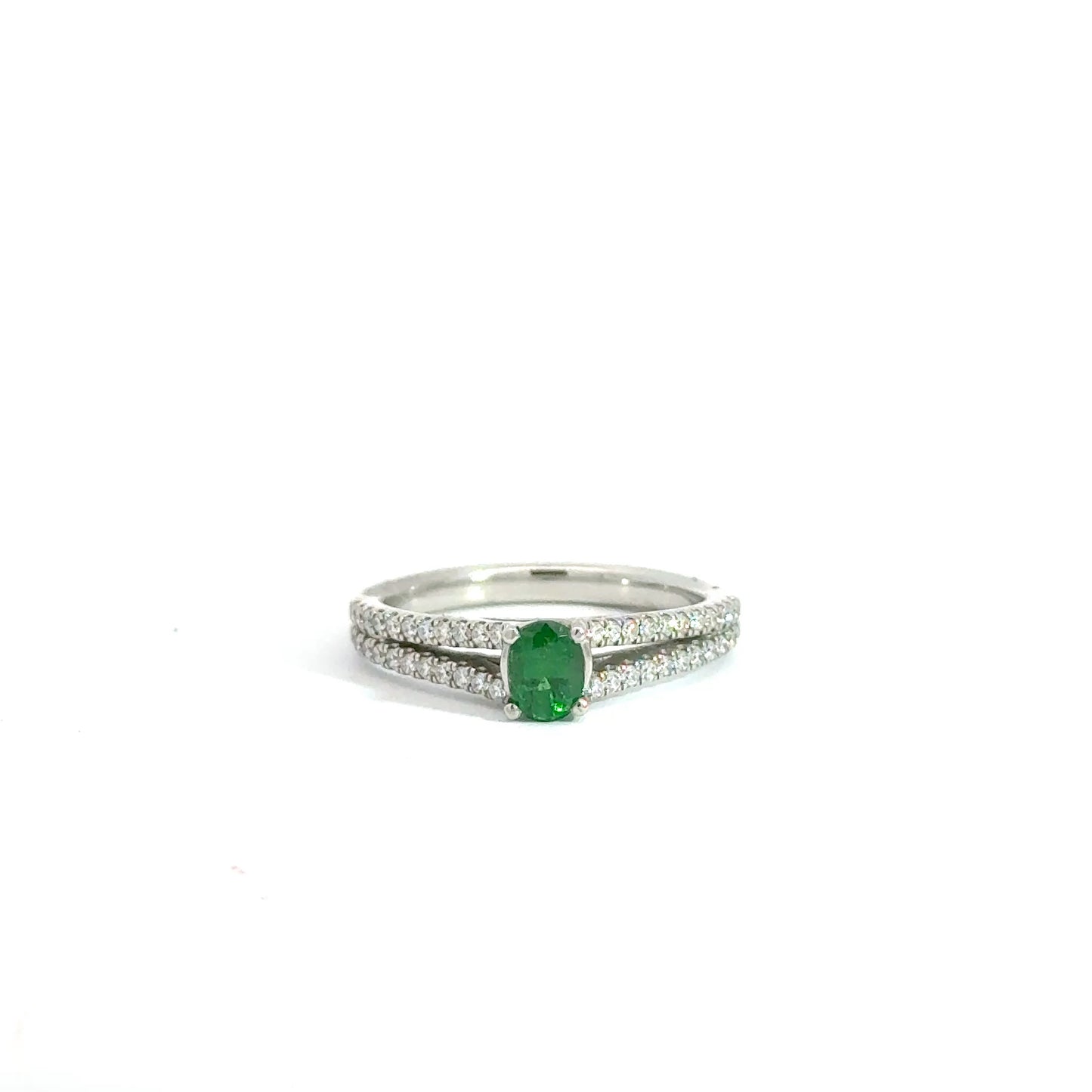 Platinum Oval Cut Green Tsavorite Solitaire Ring