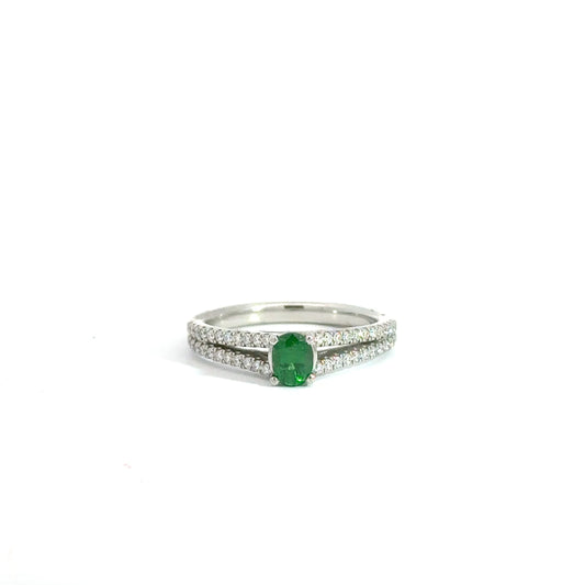 Platinum Oval Cut Green Tsavorite Solitaire Ring