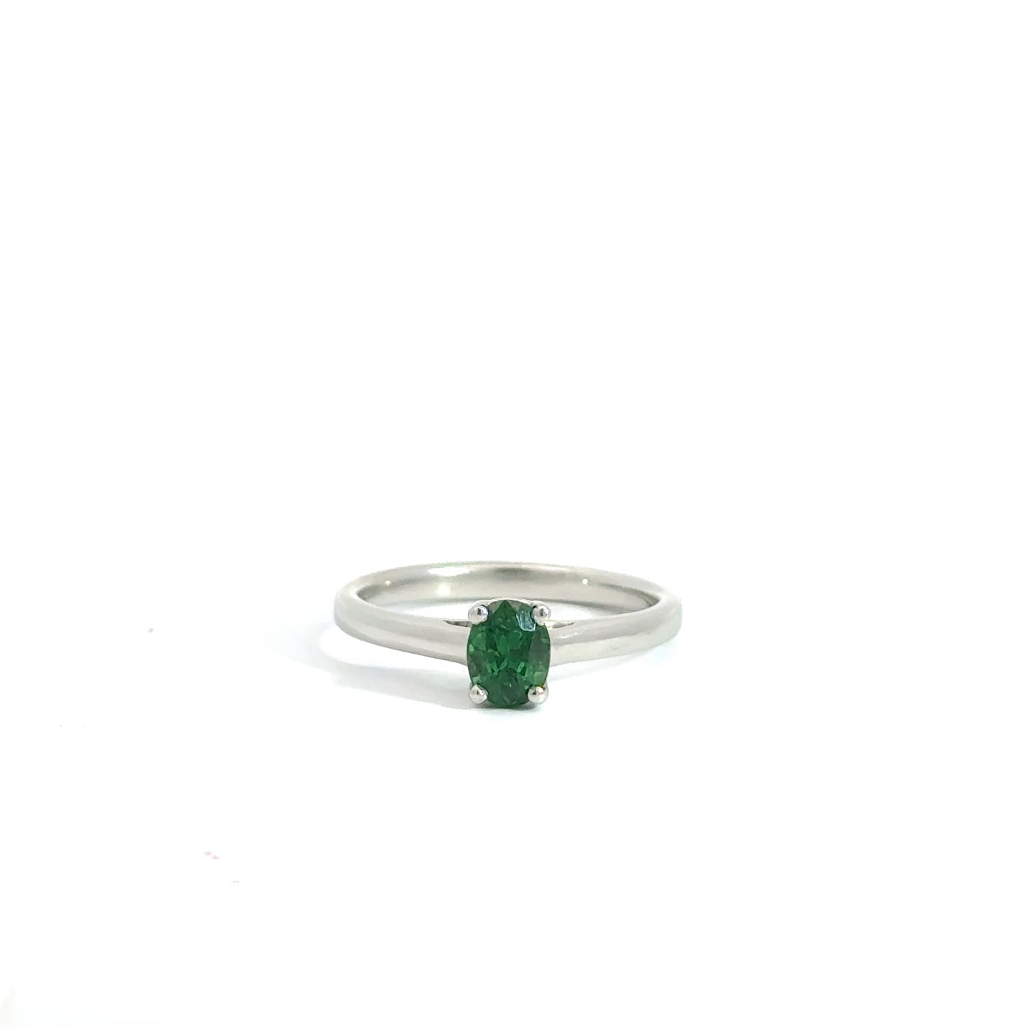 Platinum Oval Cut Green Tsavorite Solitaire Ring